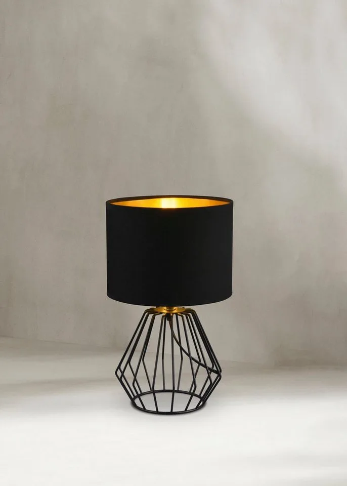 Schreibtischlampe Chuck, ohne Leuchtmittel, Leuchtmittel wechselbar, Warmweiß, Fuß in Gitter-Optik, Schirm schwarz-gold Kombi, Höhe 37cm / Ø 20cm de Reality en Noir – photo produit