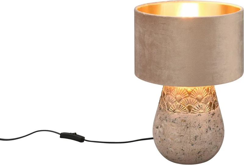 Schreibtischlampe Kiran, Ein-/Ausschalter, ohne Leuchtmittel, warmweiß - kaltweiß, Keramik Tischleuchte mit Samtschirm Schnurschalter exkl 1xE27 max 60W von Reality in Grau – Produktfoto