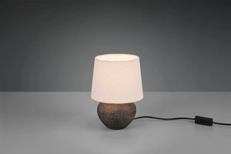 Schreibtischlampe Lou, ohne Leuchtmittel, Nachttischlampe, Tischlampe, Keramik Stoffschirm Beige de Reality en Marron – photo produit