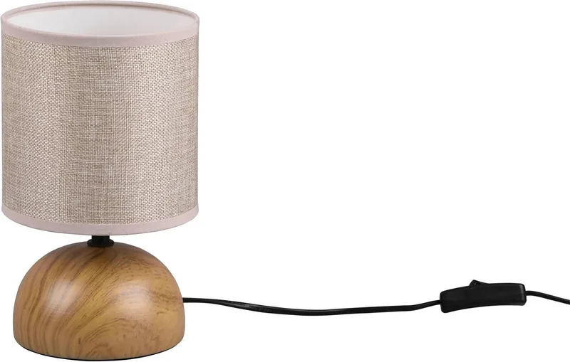 Schreibtischlampe Luci, Ein-/Ausschalter, ohne Leuchtmittel, warmweiß - kaltweiß, Keramik Tischleuchte in Holzoptik, mit Stoffschirm, exkl 1xE14 max 40W fra Reality i Beige – produktbillede