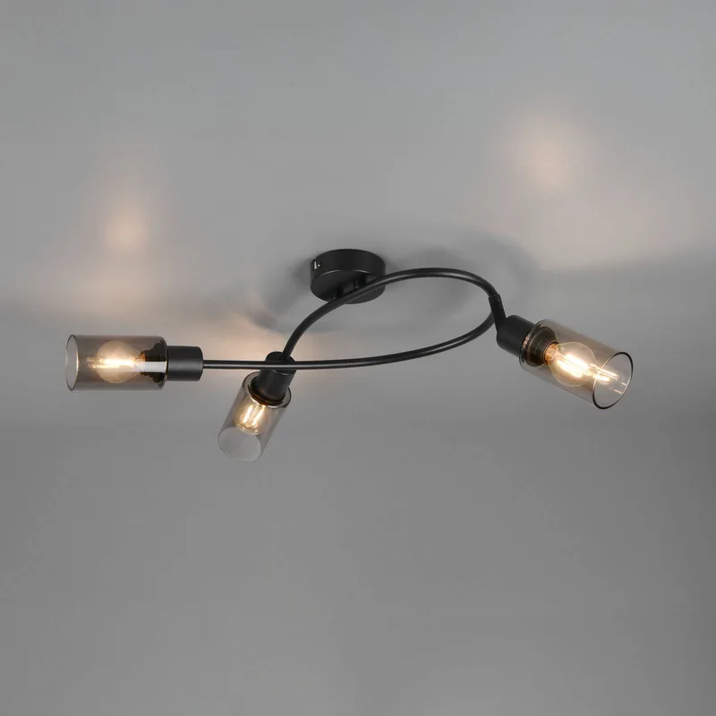 Spot Mars, lengte 45 cm, matzwart, 3-lamps, metaal E14 de Reality en Zwart mat, Rookgrijs – photo produit