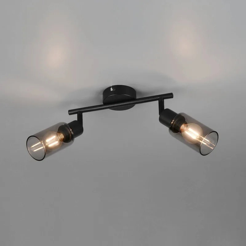 Spot Mars, lengte 48 cm, matzwart, 2-lamps, metaal E14 de Reality en Zwart mat, Rookgrijs – photo produit