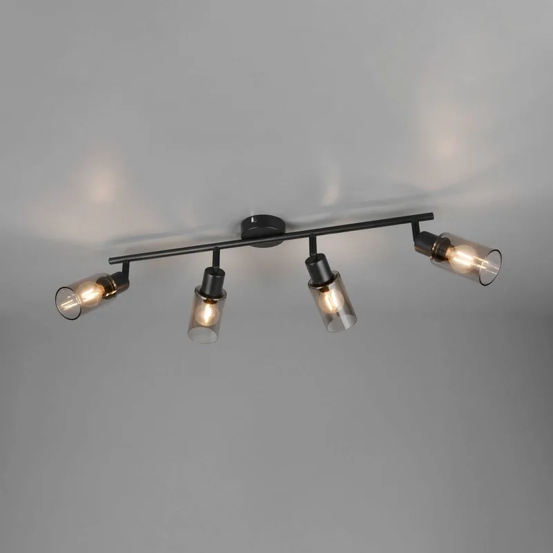 Spot Mars, lengte 82 cm, matzwart, 4-lamps, metaal E14 de Reality en Zwart mat, Rookgrijs – photo produit