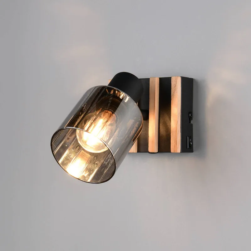 Spot Travia, 1-lamp, zwart/rookgrijs, schakelaar de Reality en Zwart mat, Rookgrijs, Hout – photo produit