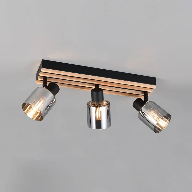 Spot Travia, lengte 53 cm, 3-lamps, zwart/rookgrijs von Reality in Zwart mat, Rookgrijs, Hout – Produktfoto