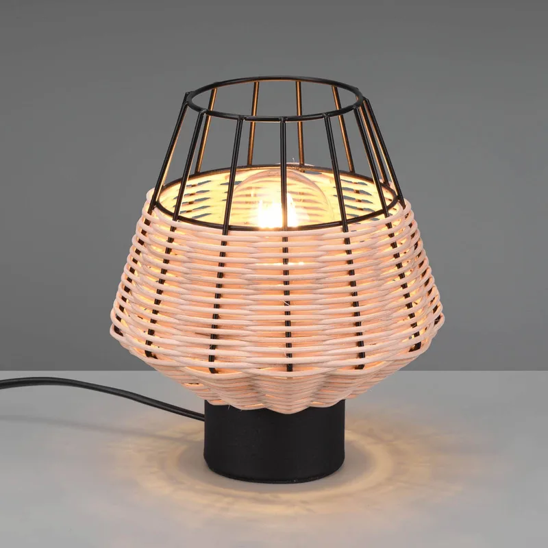 Leuchten Bordslampa Borka med rotting och bur, natur från Reality i Svart, Licht hout – produktbild