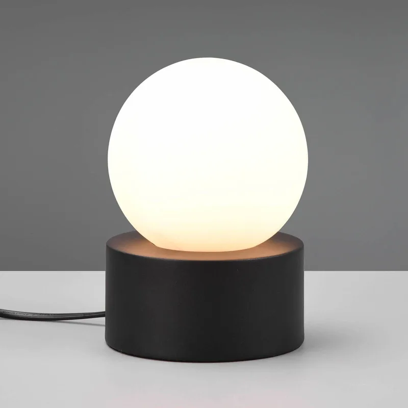 Tafellamp Countess, opaalglas, metalen voet zwart von Reality in Zwart mat, Opaal wit – Produktfoto
