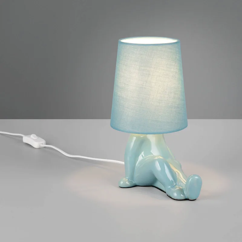 Tafellamp Huma, hoogte 25 cm, textiel/keramiek, E14 från Reality i Blå – produktbild
