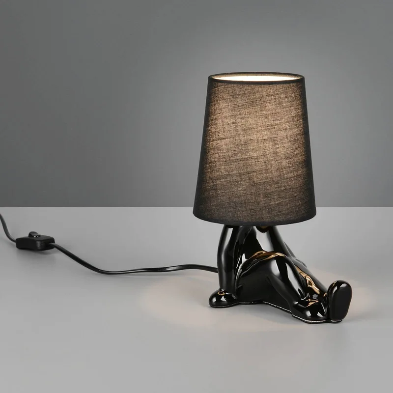 Tafellamp Huma, hoogte 25 cm, textiel/keramiek, E14 von Reality in Schwarz – Produktfoto