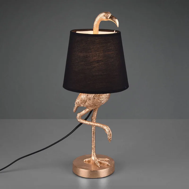 Tafellamp Lola met flamingo-figuur, zwart/goud de Reality en Noir, Or – photo produit