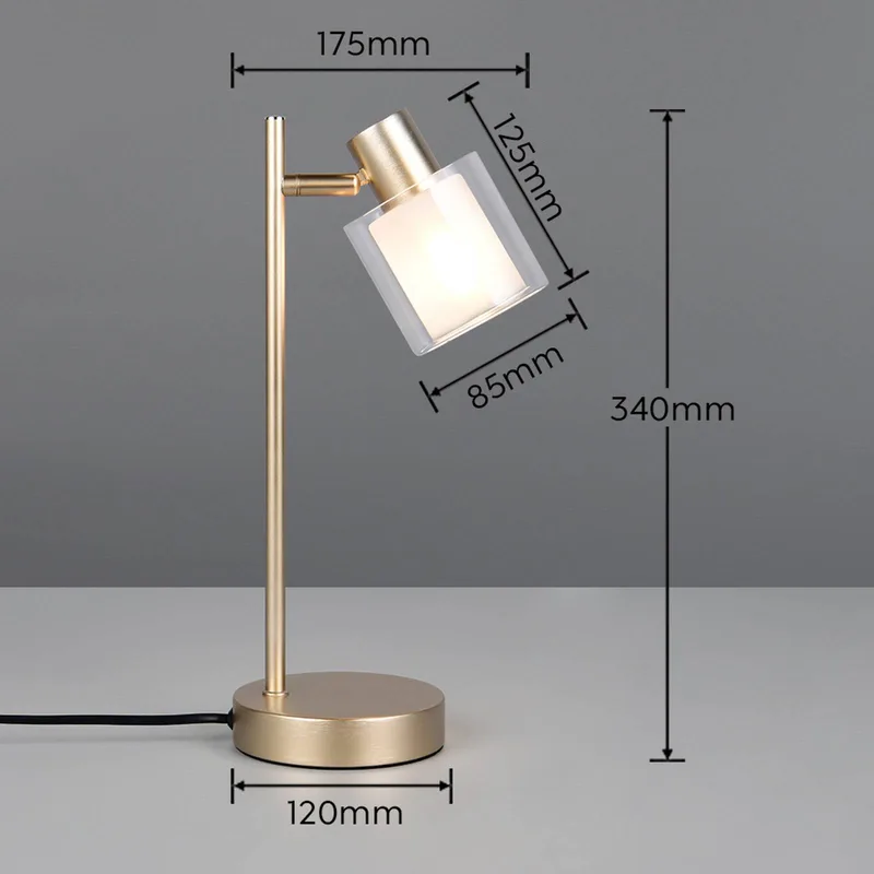 Tafellamp Neralo, goudkleurig, metaal, hoogte 35,5 cm, E14 de Reality en Or, Transparent, Blanc – photo produit