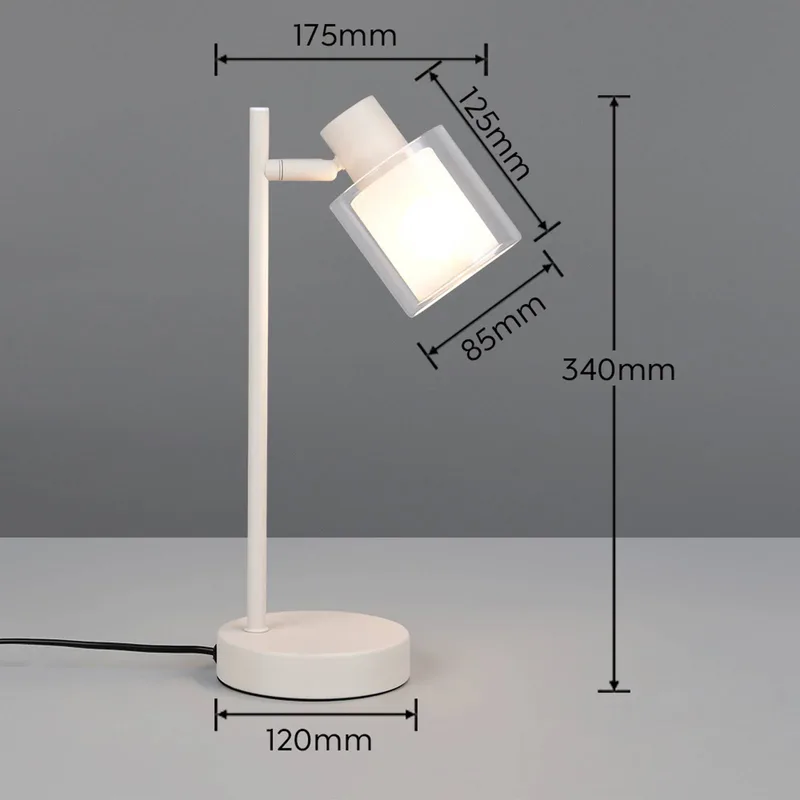 Tafellamp Neralo, lichtgrijs, metaal, hoogte 35,5 cm, E14 von Reality in Hellgrau, Transparent, Weiß – Produktfoto