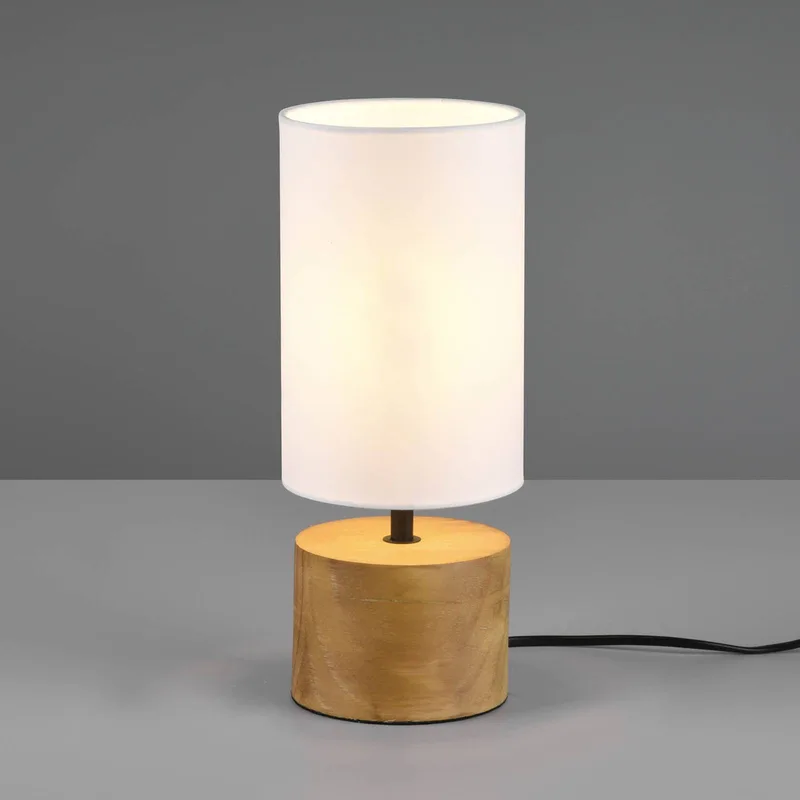Tafellamp Woody, hout/textiel, cilinder, wit van Reality in Wit, Helder hout – productfoto