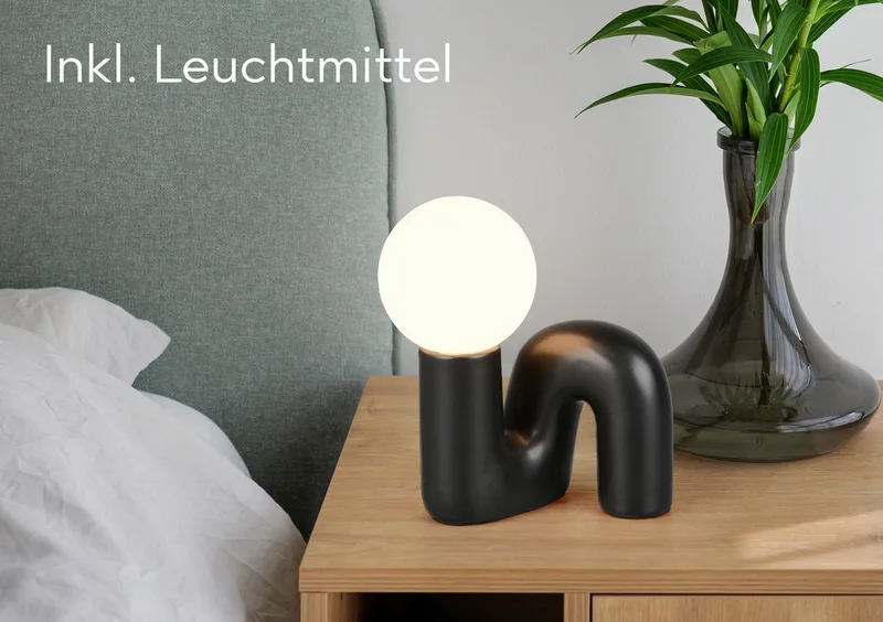 Tischleuchte QUINN, Keramik Tischlampe m. Glasschirm, Set inkl 2xG9 Leuchtmittel 3W, Ein-/Ausschalter, Leuchtmittel wechselbar, Warmweiß, Design Nachttischlampe, Schreibtischlampe Höhe 22cm, Glas Lampenschirm fra Reality i Sort – produktbillede