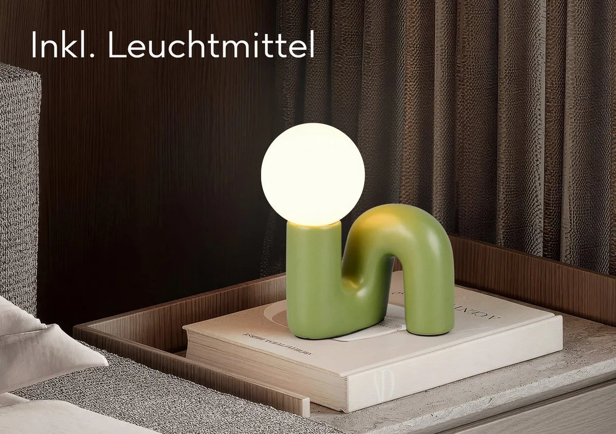 Tischleuchte QUINN, Keramik Tischlampe m. Glasschirm, Set inkl 2xG9 Leuchtmittel 3W, Ein-/Ausschalter, Leuchtmittel wechselbar, Warmweiß, Design Nachttischlampe, Schreibtischlampe Höhe 22cm, Glas Lampenschirm fra Reality i Grøn – produktbillede