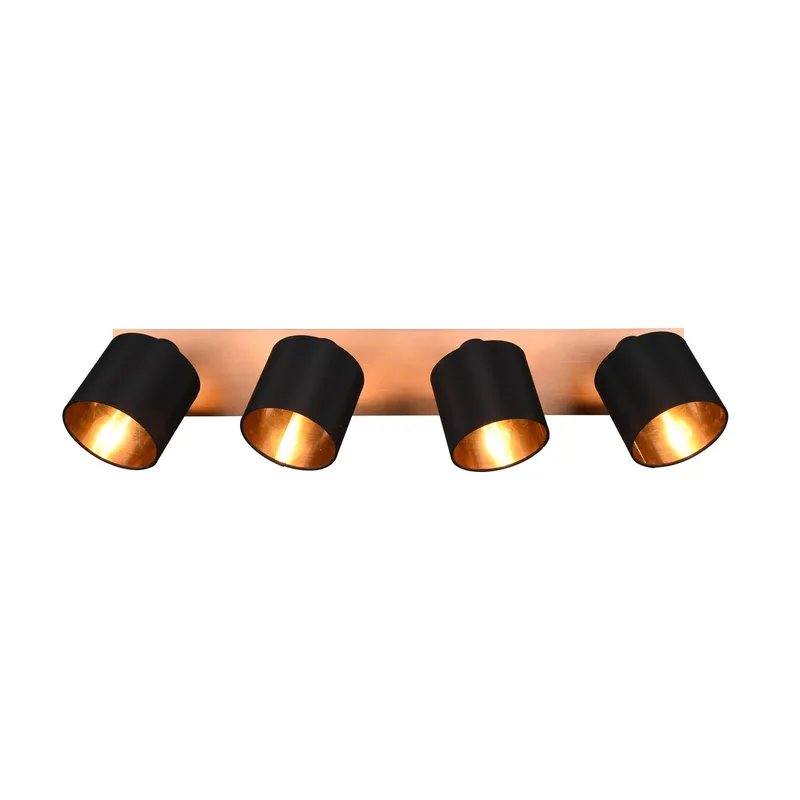 Tommy plafondspot, hout/zwart/goud, lengte 72 cm, 4-lamps. by Reality in Licht hout, Black, Gold – product photo