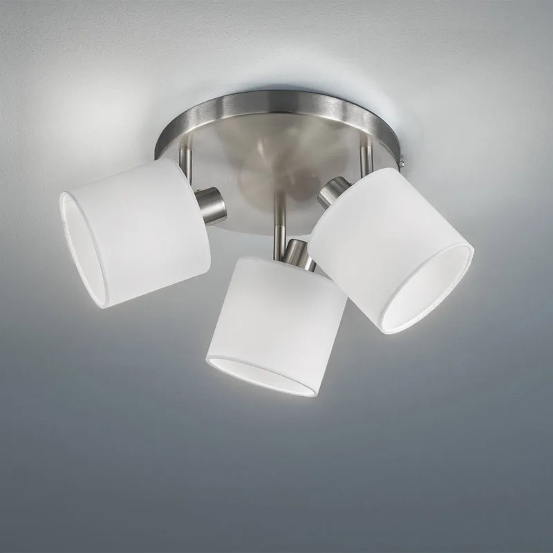 Tommy plafondspot, nikkel/wit, Ø 25 cm, 3-lamps stof de Reality en Mat nikkel, Blanc – photo produit