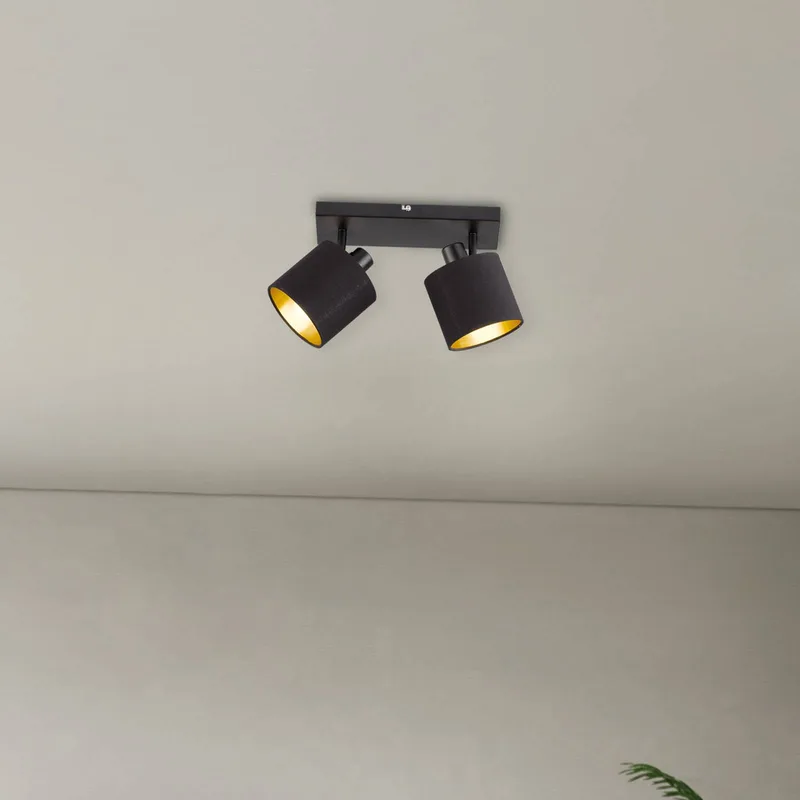 Tommy plafondspot, zwart/goud, lengte 28 cm, 2-lamps. de Reality en Matzwart, Or – photo produit