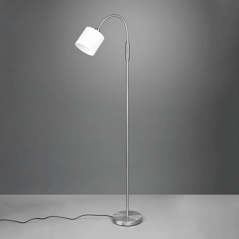 Tommy vloerlamp, nikkel/wit, hoogte 130 cm, metaal/stof fra Reality i Mat nikkel, Hvid – produktbillede