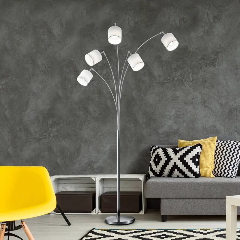 Tommy vloerlamp, nikkel/wit, hoogte 200 cm, 5-lamps, stof fra Reality i Mat nikkel, Hvid – produktbillede