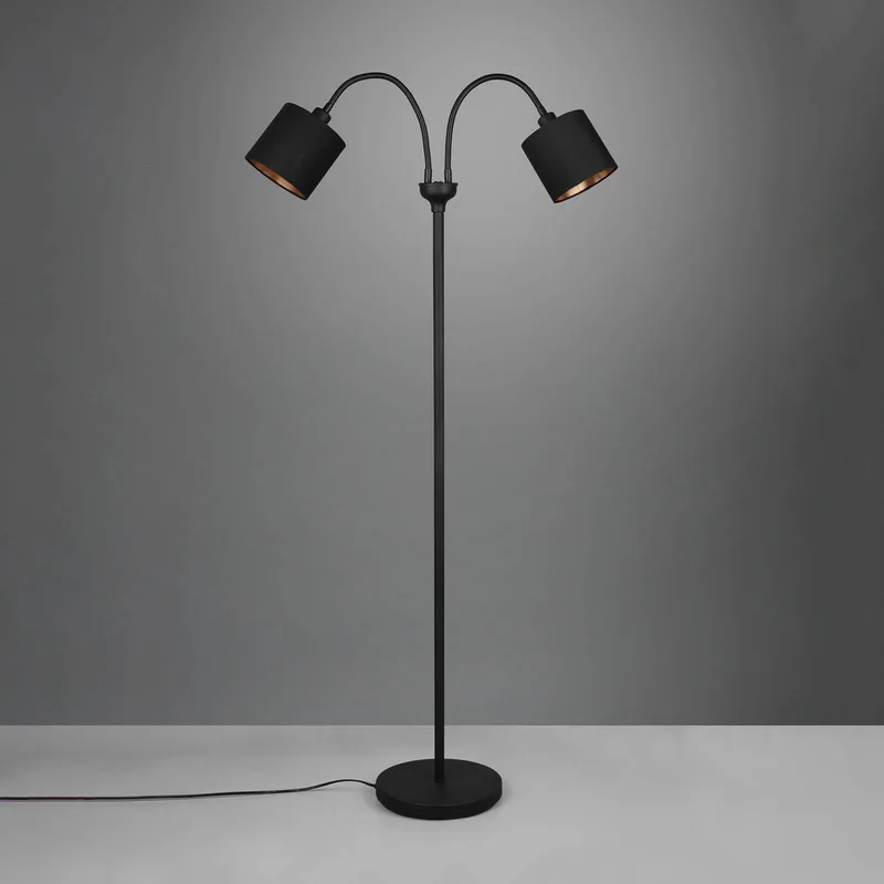 Tommy vloerlamp, zwart/goud, hoogte 130 cm, 2-lamps stof fra Reality i Matzwart, Guld – produktbillede