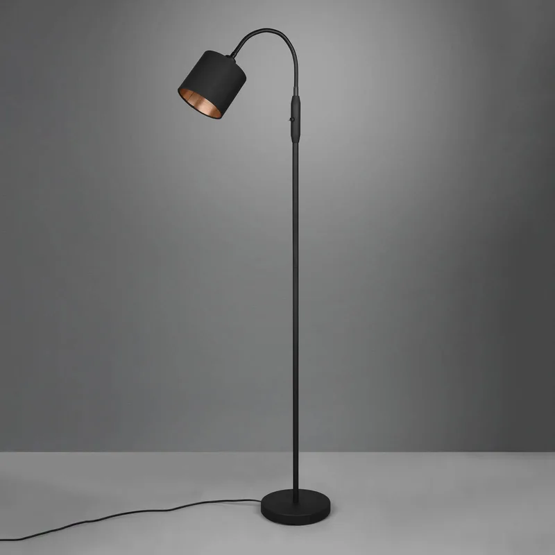 Tommy vloerlamp, zwart/goud, hoogte 130 cm, metaal/stof fra Reality i Matzwart, Guld – produktbillede