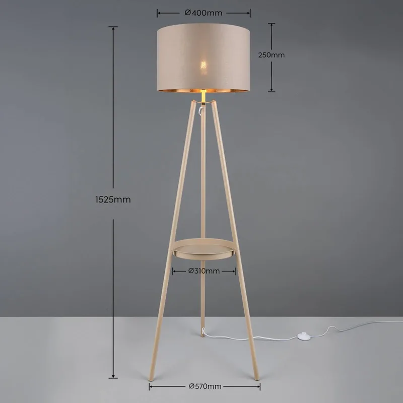 Vloerlamp Colette, driepoot, metaal, stof, E27 fra Reality i Beige – produktbillede