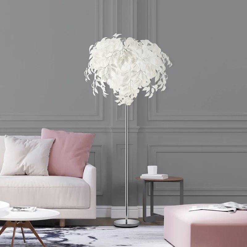 Vloerlamp Leavy, hoogte 180 cm, chroom/wit, metaal/kunststof von Reality in Chrom, Weiß – Produktfoto