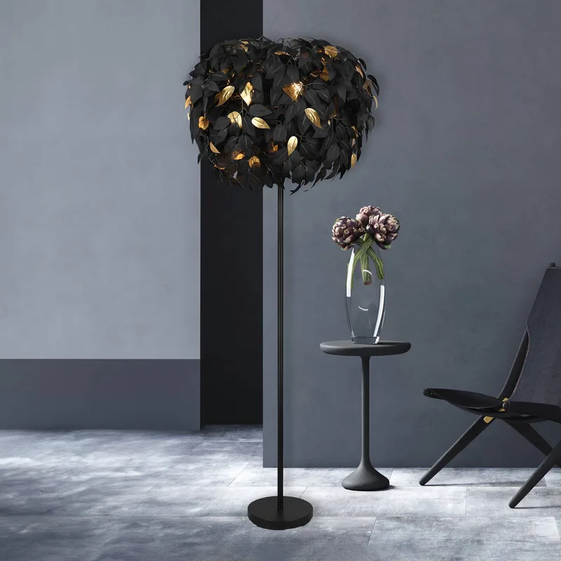 Vloerlamp Leavy, zwart/goud, hoogte 180 cm, kunststof de Reality en Noir, Or – photo produit