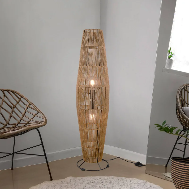 Vloerlamp Miki, bruin, hoogte 103 cm, papier by Reality in Brown, Zwart mat – product photo
