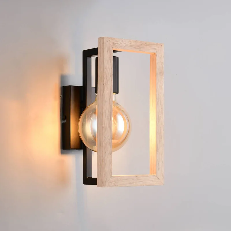 Wandlamp Bano, hout/zwart, hoogte 25 cm, metaal, E27 fra Reality i Zwart mat, Hout – produktbillede
