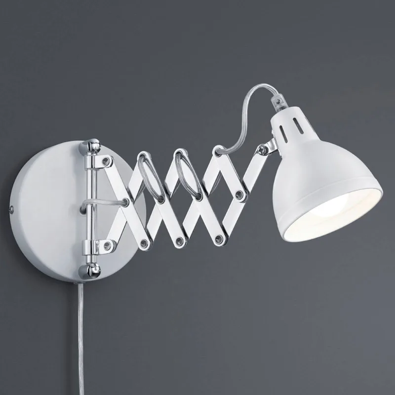 Wandlamp Scissor, wit, metaal, stekker, accordeon de Reality en Wit mat, Chrome – photo produit