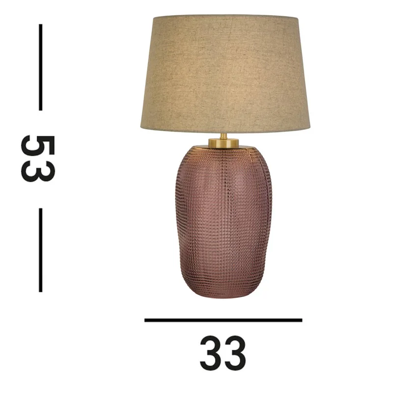 Amethist tafellamp, beige/roze, hoogte 37 cm, textiel/glas fra Searchlight i Beige, Roze-transparant, Guld – produktbillede