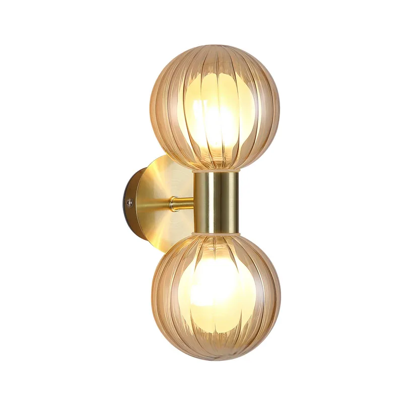 Badkamer wandlamp Lumisphere, crème/messing, hoogte 28 cm, 2-lamps. fra Searchlight i Messing, Creme – produktbillede