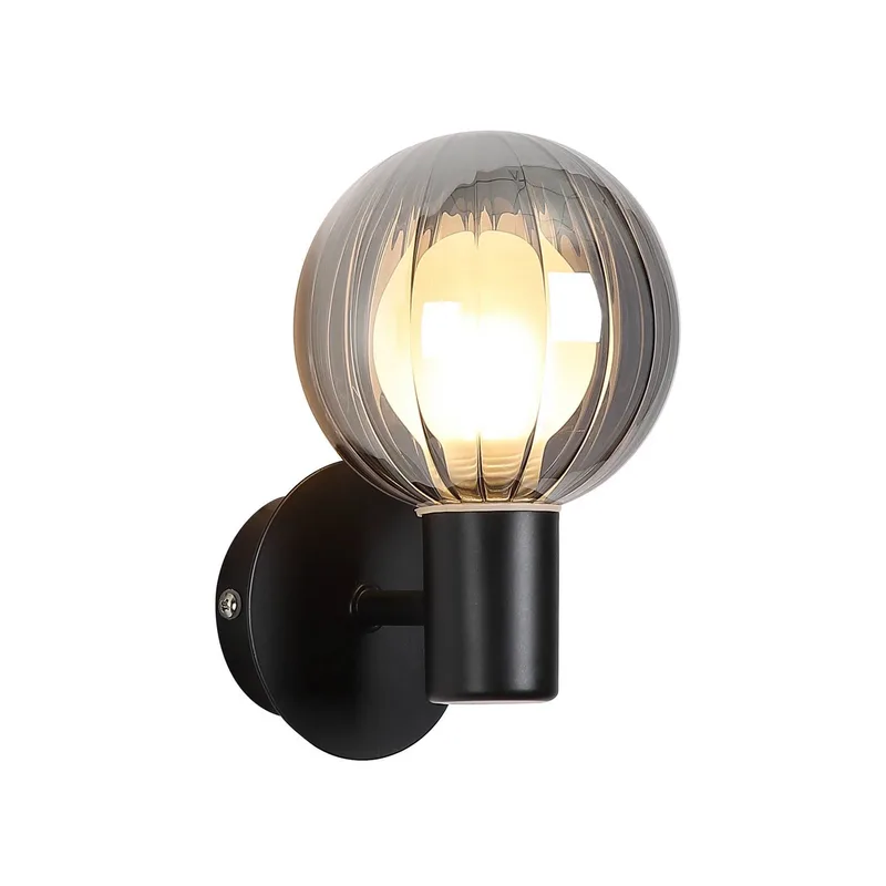 Badkamer wandlamp Lumisphere, zwart/rookgrijs, hoogte 12 cm glas de Searchlight en Noir, Rookgrijs – photo produit