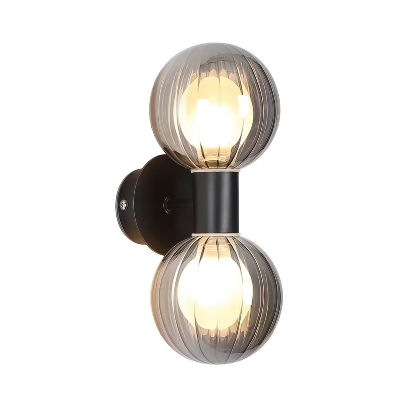 Væglampe til badeværelset Lumisphere, sort/røggrå Højde 28 cm 2 lyskilder fra Searchlight i Sort, Rookgrijs – produktbillede