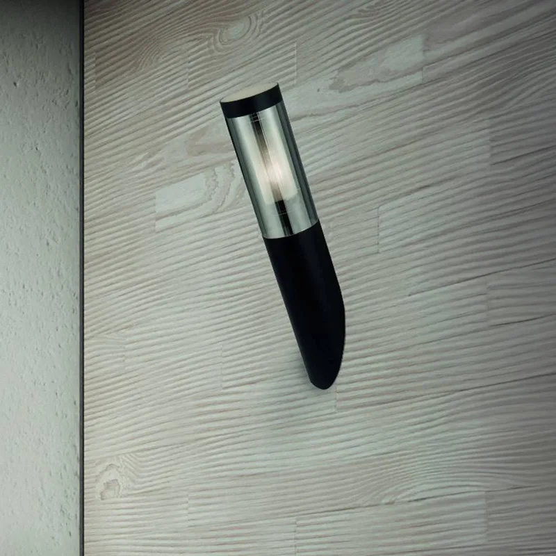 Batton buitenwandlamp, IP44, zwart, metaal, E27 de Searchlight en Noir, Rookgrijs – photo produit