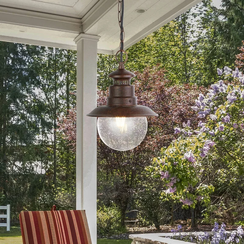 Buiten hanglamp, roestbruin, Ø 22 cm, metaal/glas de Searchlight en Roestbruin, Helder – photo produit