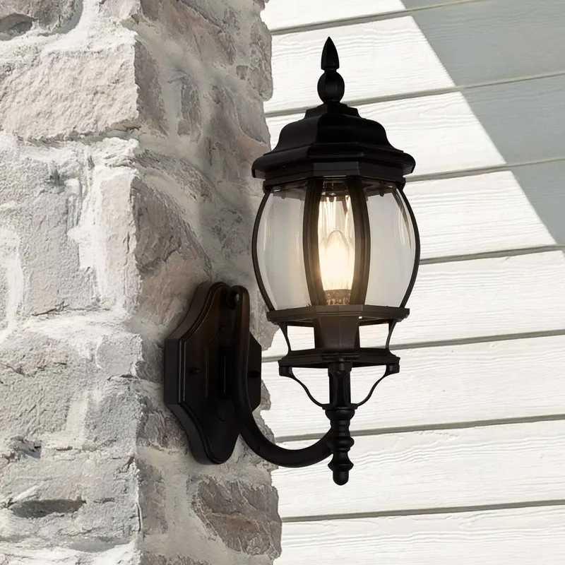 Buitenwandlamp Bel Aire, hoogte 46 cm, zwart/transparant, metaal/glas de Searchlight en Noir, Helder – photo produit