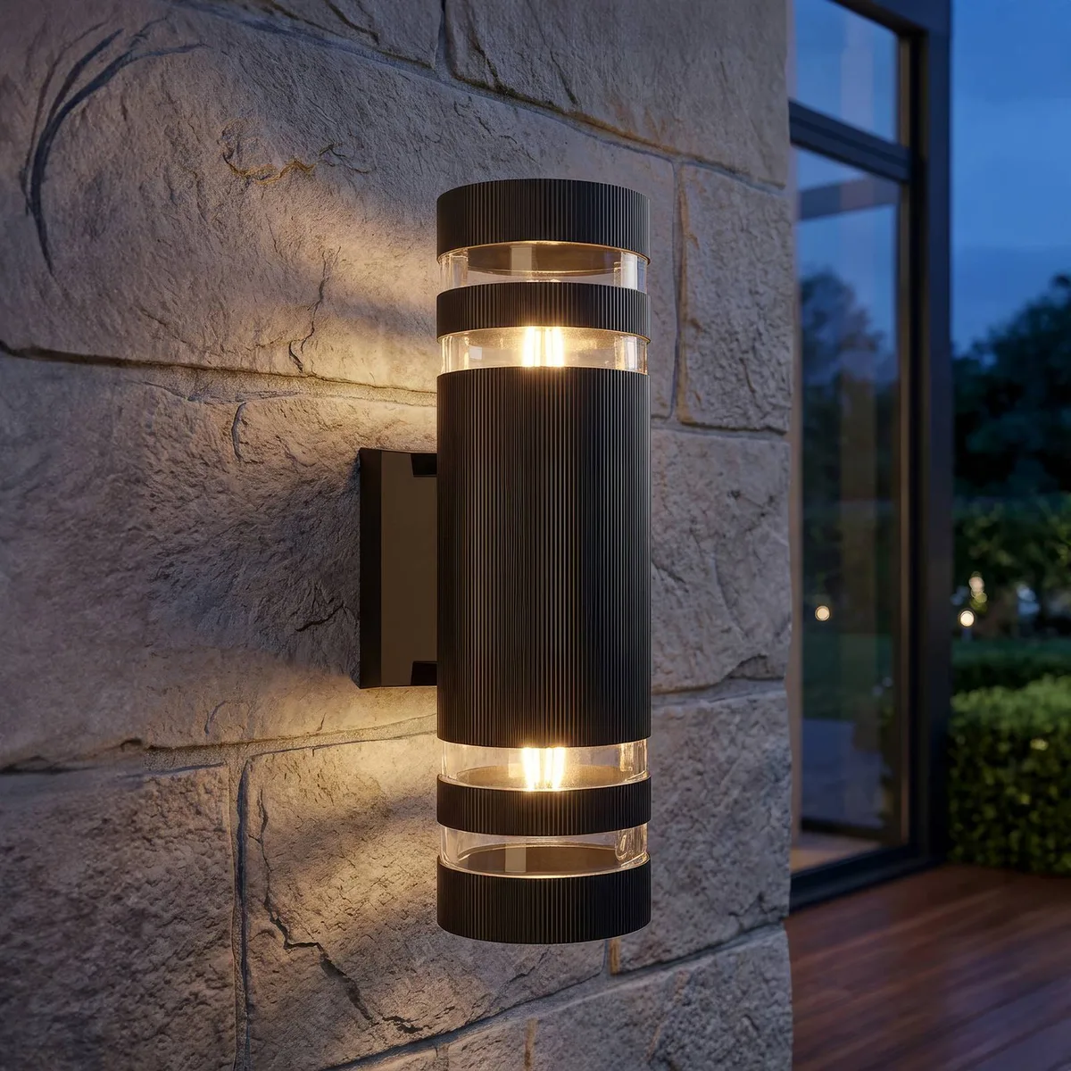 Buitenwandlamp Toluca up/down zwart, ABS, polycarbonaat E27 van Searchlight in Zwart, Transparant – productfoto