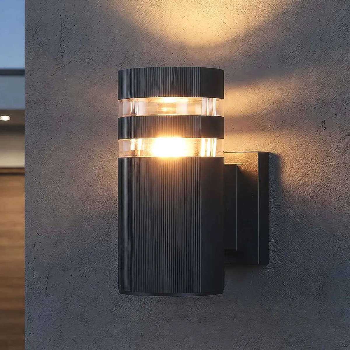 Buitenwandlamp Toluca up, zwart, ABS, polycarbonaat, E27 från Searchlight i Svart, Transparent – produktbild