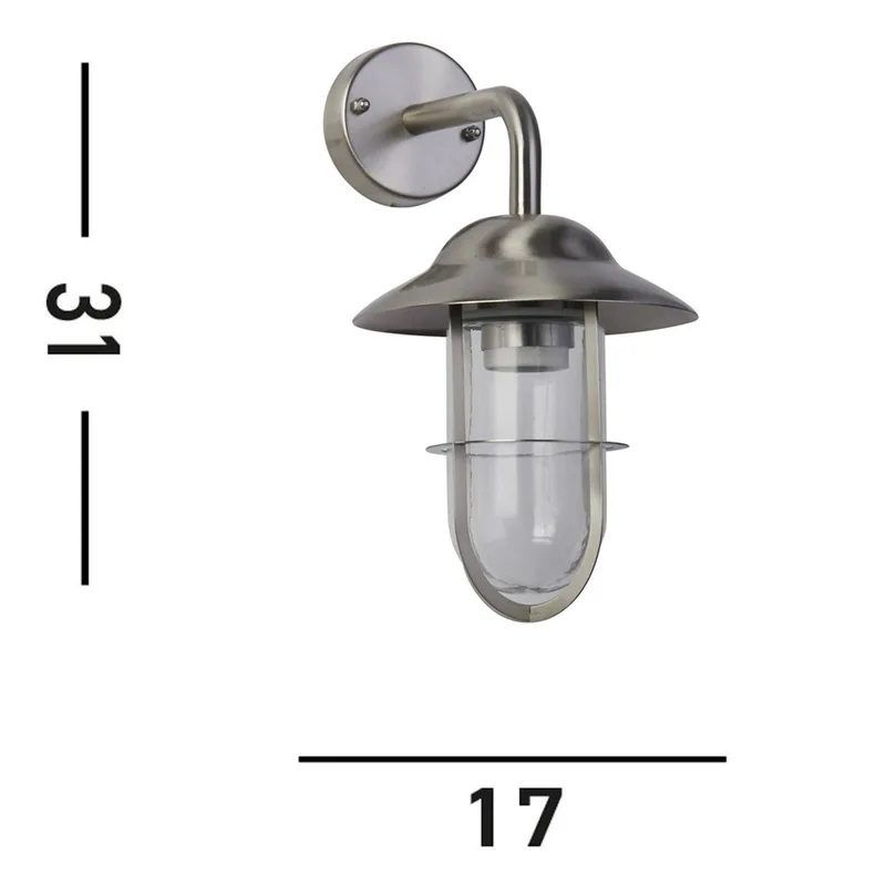 Buitenwandlamp Toronto, IP44, zilver, staal, glas, E27 von Searchlight in Zilver gesatineerd, Helder – Produktfoto
