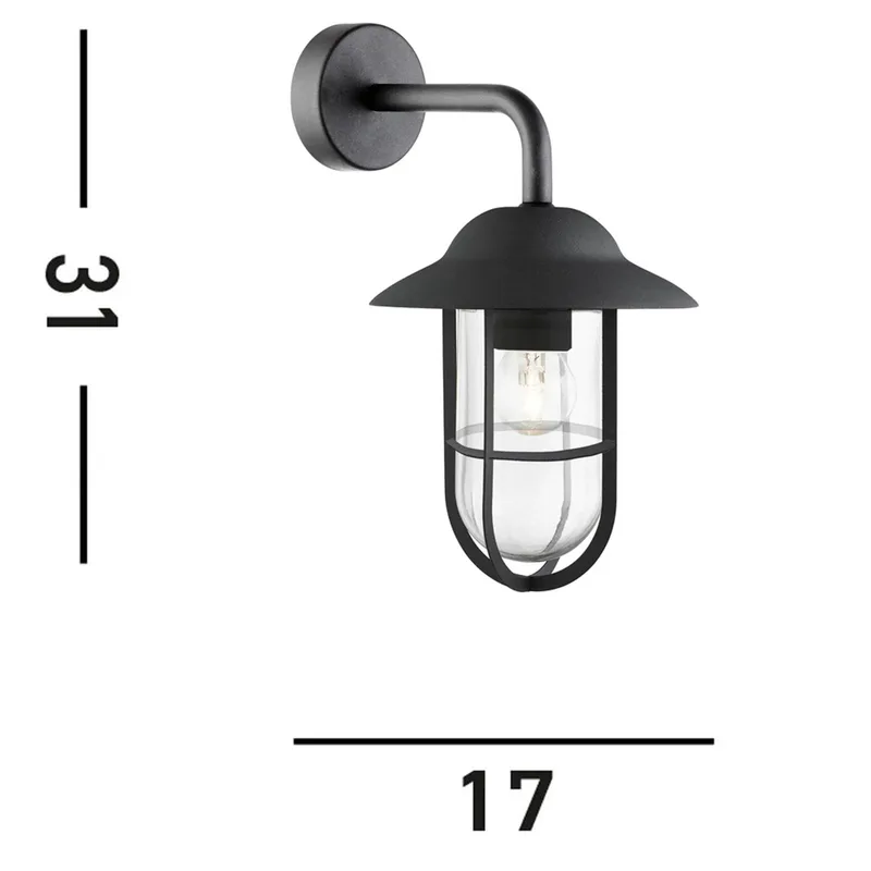 Buitenwandlamp Toronto, zwart IP44, staal, glas, E27 fra Searchlight i Sort, Helder – produktbillede
