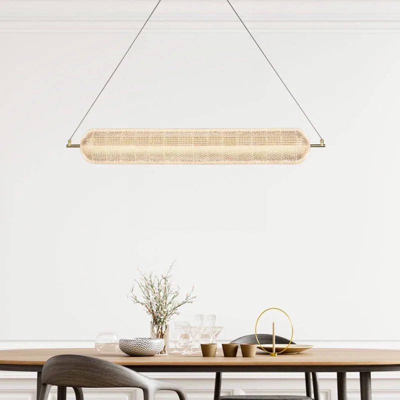 Capsule LED hanglamp, lang, messingkleurig, ijzer, acryl van Searchlight in Messing, Transparant – productfoto