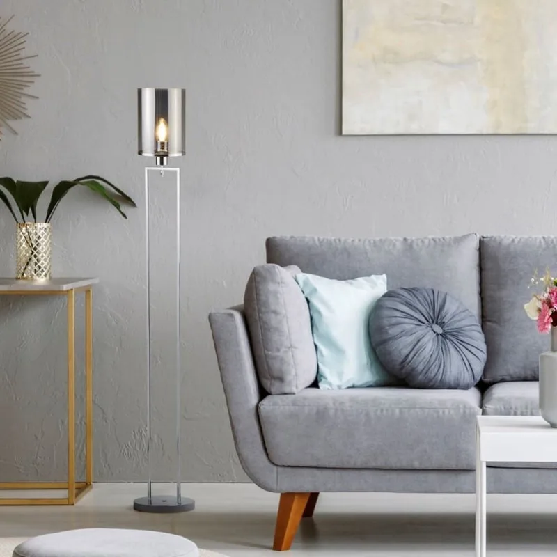 CATALINA Vloerlamp Smoke de Searchlight en Chrome – photo produit
