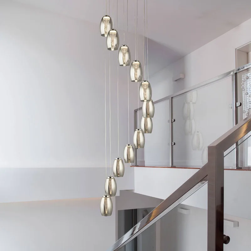 Cyclone LED hanglamp, 12-lamps, rookkleurig, glas de Searchlight en Rookkleurig, Chrome – photo produit
