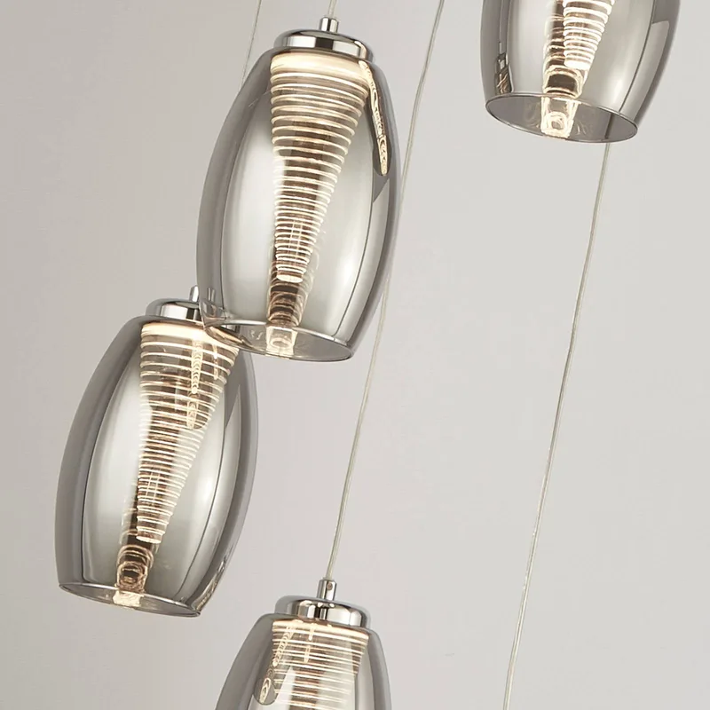 Cyclone LED hanglamp, 5-lamps, rookkleurig, glas van Searchlight in Rookkleurig, Chroom – productfoto
