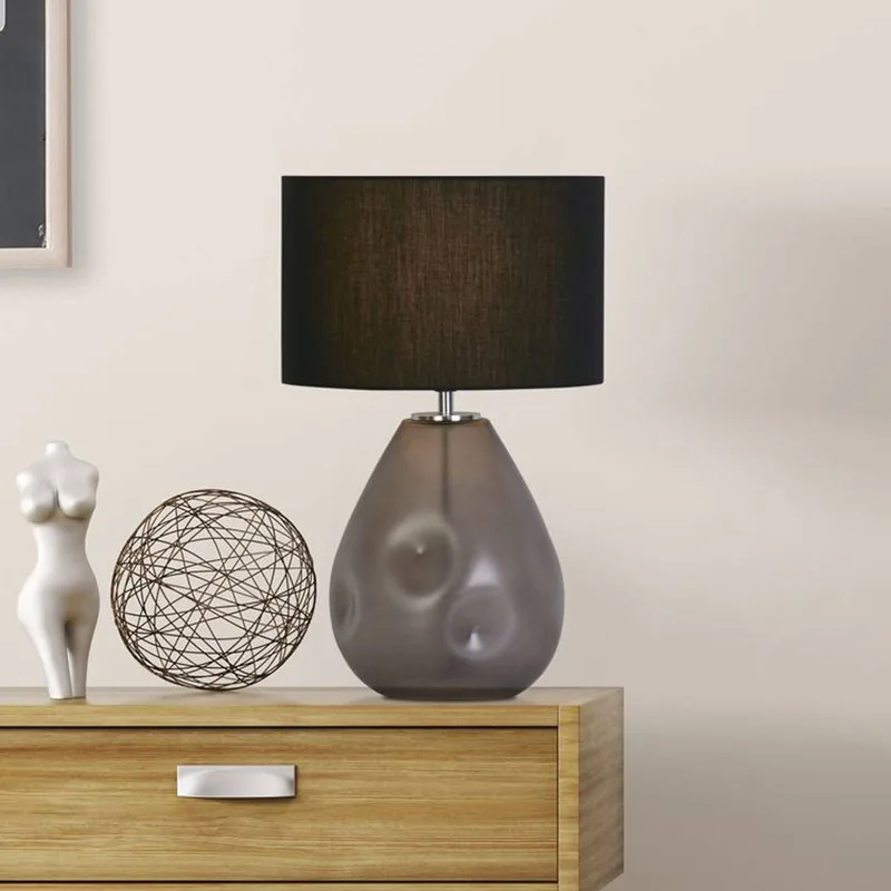 Devon tafellamp, zwart/rookgrijs Hoogte 44,5 cm textiel/glas de Searchlight en Noir, Rokerig grijs-transparant – photo produit