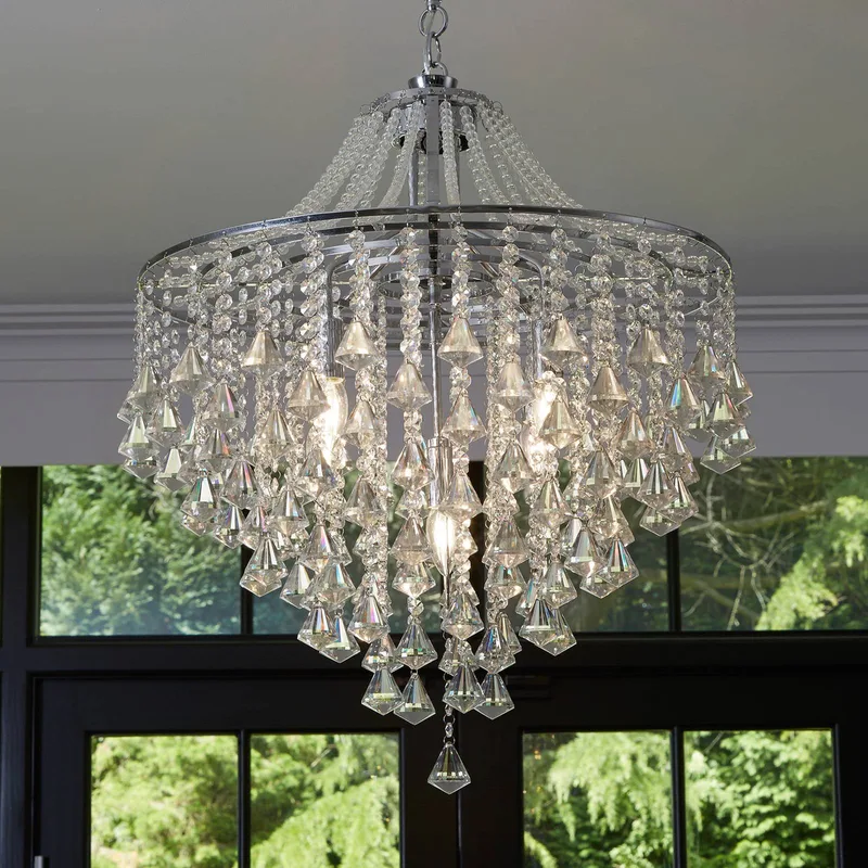 Dorchester kroonluchter, kristal, 5-lamps, Ø 64 cm, E14 von Searchlight in Chrom, Helder – Produktfoto