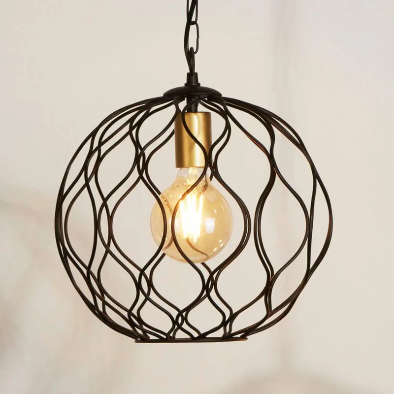 Finesse hanglamp, zwart/goud, metaal, Ø31,5 cm, E27 de Searchlight en Noir, Or – photo produit